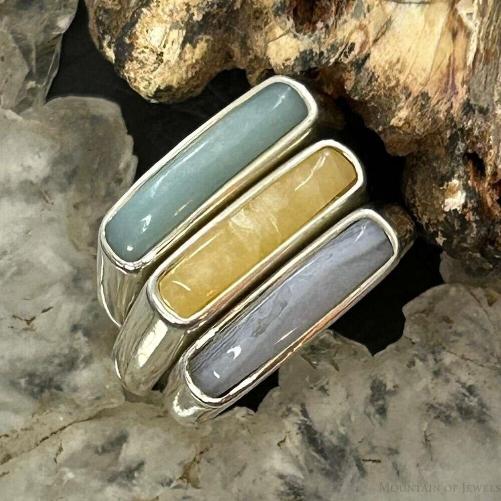 Carolyn Pollack Sterling Set of 3, Agate, Jasper, Chalcedony Rings For Women